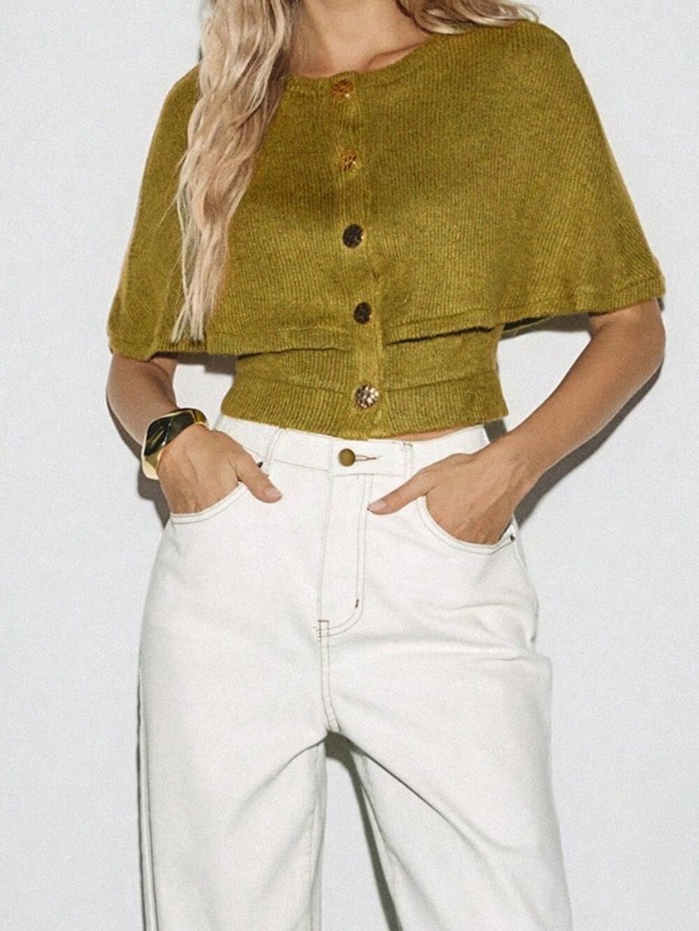 Green Casual Women's Single-Breasted Shawl Collar Cardigan - Picture 2 of 7
